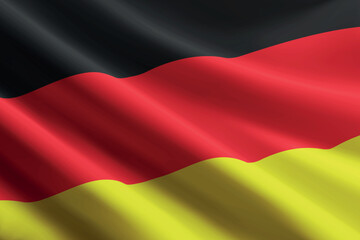 Obraz premium Germany flag waving in the wind, detailed silk texture
