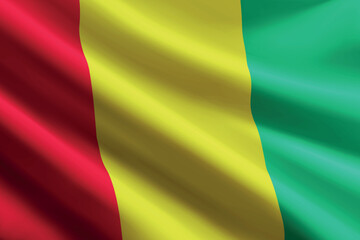 Guinea flag waving in the wind, detailed silk texture