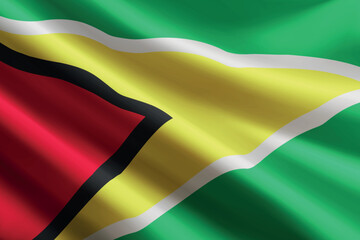 Guyana flag waving in the wind, detailed silk texture