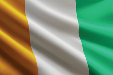 Ivory Coast flag waving in the wind, detailed silk texture