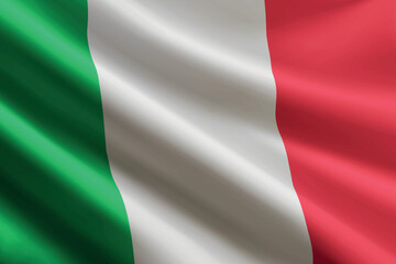 Italy flag waving in the wind, detailed silk texture