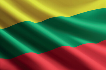 Lithuania flag waving in the wind, detailed silk texture