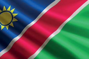 Obraz premium Namibia flag waving in the wind, detailed silk texture