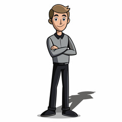 Creative Man Standing with Arms Crossed Vector Illustration | Confident Male Silhouette for Business and Professional Themes