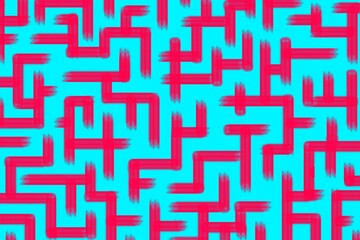 Geometric maze colorful seamless pattern. Brush drawn red and blue scribbles. Abstract maze geometric vector background. Irregular labyrinth pattern in bright colors. Hand drawn intricate banner