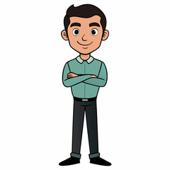 Creative Man Standing with Arms Crossed Vector Illustration | Confident Male Silhouette for Business and Professional Themes