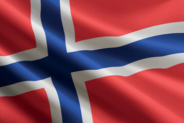 Obraz premium Norway flag waving in the wind, detailed silk texture