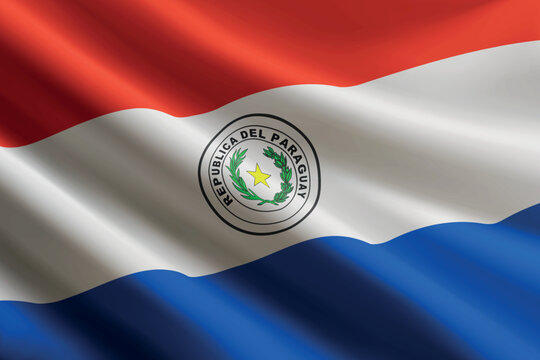 Paraguay flag waving in the wind, detailed silk texture