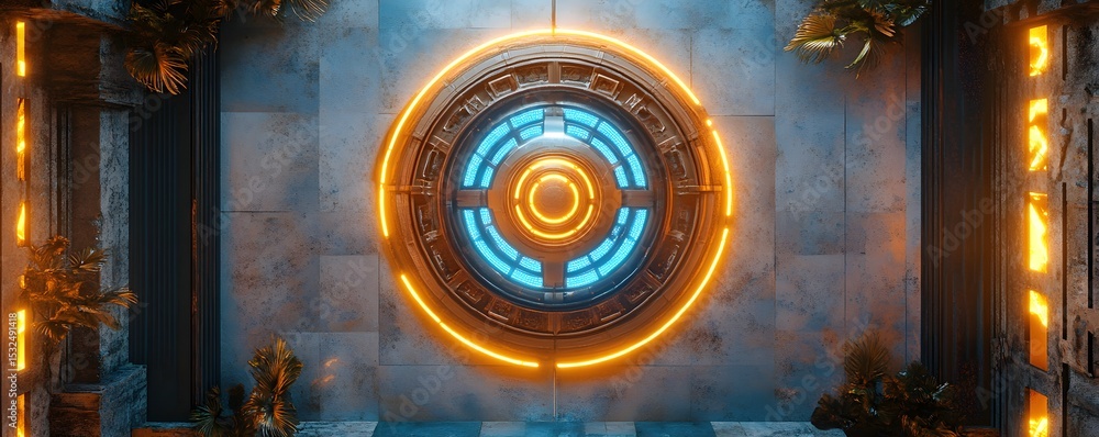 Poster circular portal embedded in a stone wall.