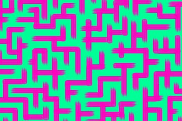 Geometric maze colorful seamless pattern. Brush drawn pink and green scribbles. Abstract maze geometric vector background. Irregular labyrinth pattern in bright colors. Hand drawn intricate banner