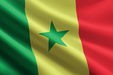 Senegal flag waving in the wind, detailed silk texture