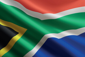 South Africa flag waving in the wind, detailed silk texture