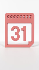 3D Coral Red Calendar Icon for Scheduling, Planning, and Date Management – 8K Render on White Background

