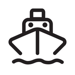 Minimalist illustration of a ship sailing on water, depicted with simple black lines.