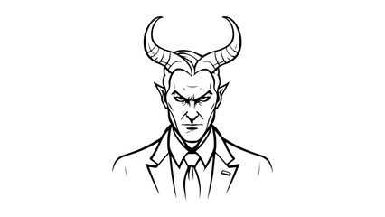 angry devil shape vector illustration, devil face in suit with big horns vector illustration 