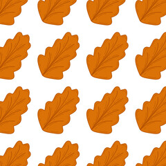 A seamless vector pattern of brown oak leaves in a cartoon flat style. Perfect for fall-themed backgrounds, seasonal designs, Thanksgiving decor, and natural pattern.