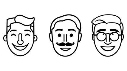 simple three shapes of smiling male faces 