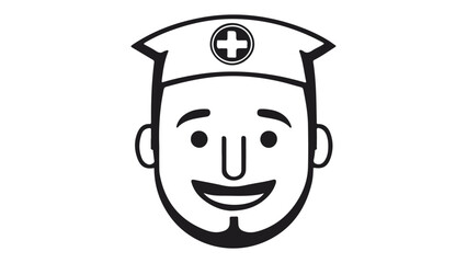 simple smiling doctor symbol sign vector illustration, simple icon of a medic with hat smiling 