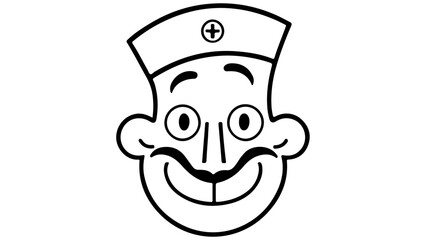 vector illustration of cartoon face of a doctor shape silhouette, cute cartoon smiling doctor sign vector illustration black and white