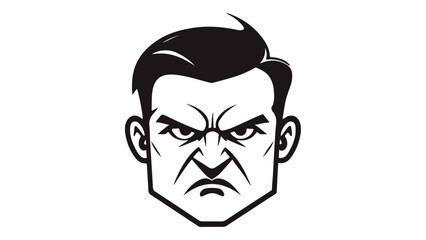 black and white cartoon style angry person face sign