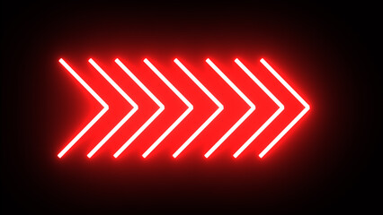 A red neon right directional arrow isolated on a black background