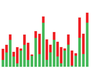 Red and green upward graph showing increasing trend isolated on white background. vector illustration of a bar chart