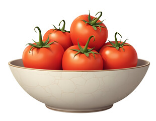 Vibrant fresh red tomatoes piled in rustic ceramic bowl, suggesting healthy eating