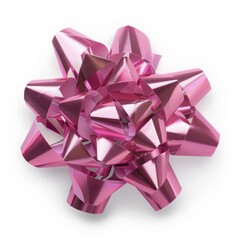 An isolated, ultra-detailed photograph of pom gift bow pink on a white background