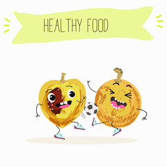 marula fruit cute funny cheerful characters. Vector hand drawn  illistration.