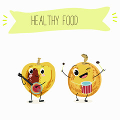 marula fruit cute funny cheerful characters. Vector hand drawn  illistration.