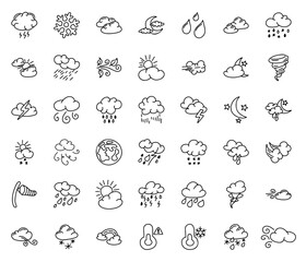 Weather icons set. Thin Line Icon Set. Hand Drawn Icon Set. Weather Symbol