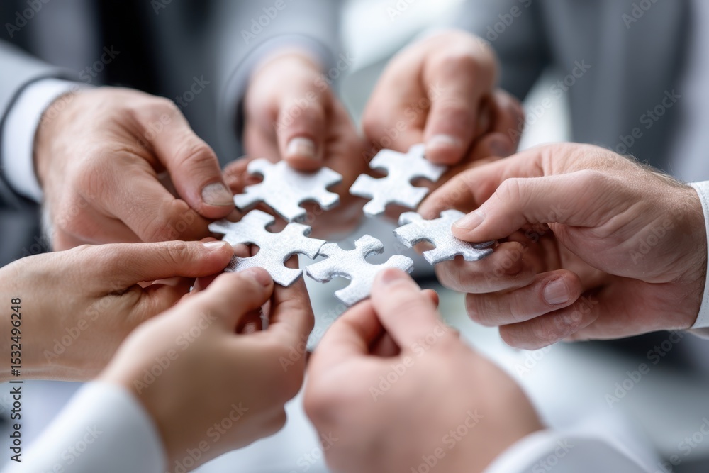 Poster teamwork to solve a puzzle showcasing problem-solving skills in the workplace