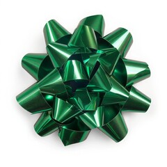 An isolated, ultra-detailed photograph of pom gift bow green on a white background