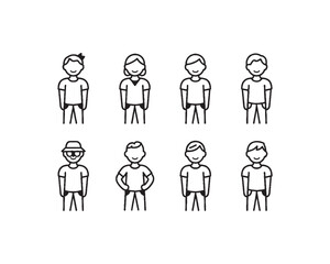  People icons such as neutral expressions, standing in a slightly angled posture to convey movement, a few icons include accessories such as hats or glasses to add subtle variety.