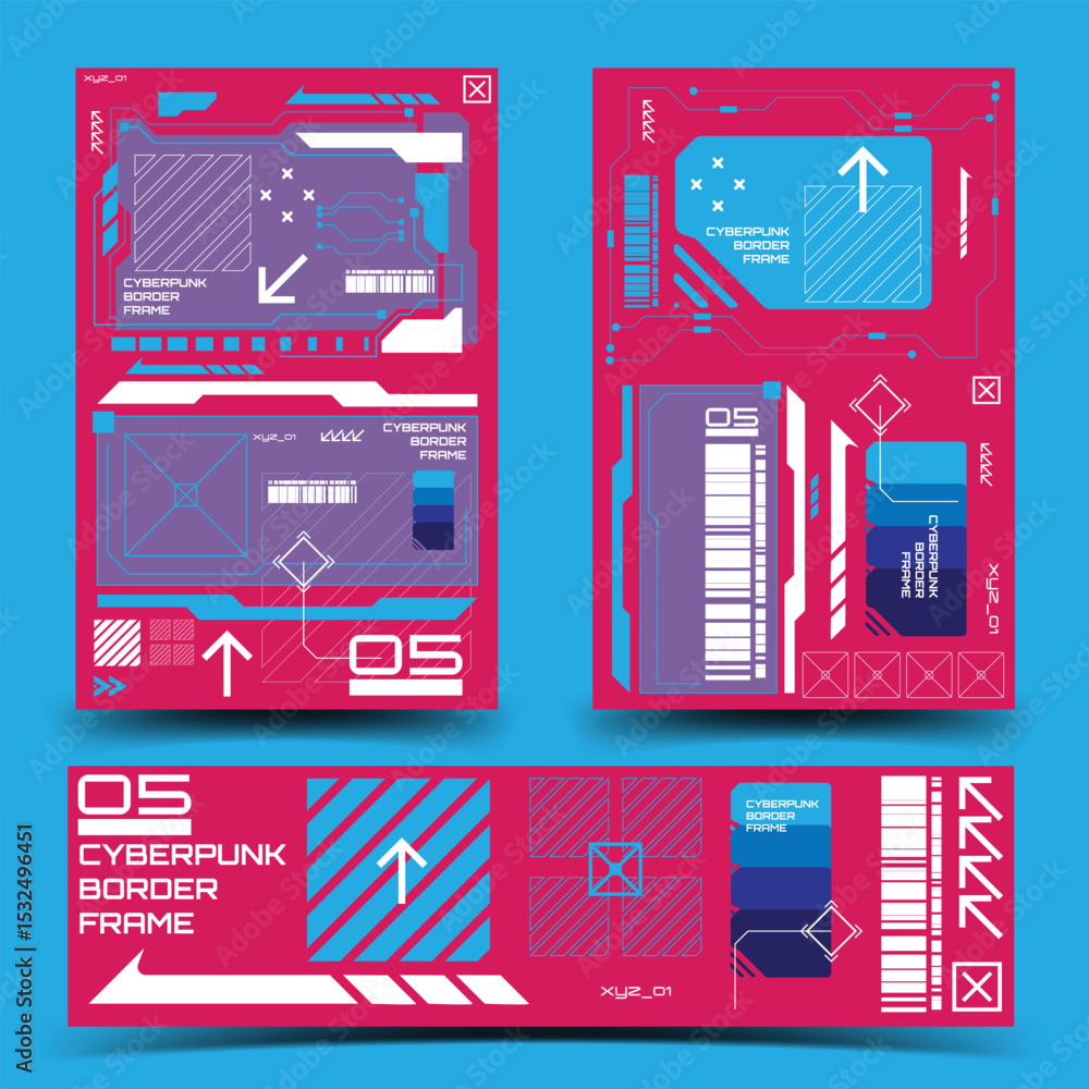 Poster y2k 2000s scifi cyberpunk retro-futuristic layout template set dashboard for ux-ui application, 2d v