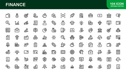 Professional Finance Icon Set with Modern Vector Illustrations for Business, Banking, Accounting, Investment, and Money Management