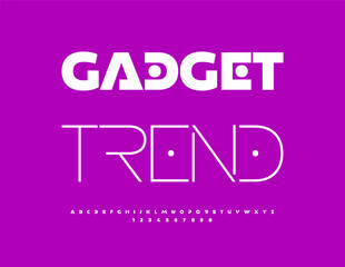 Vector Modern logo Gadget Trend. Unique Cool White Font.  Stylish Digital Alphabet Letters and Numbers set.