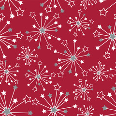 Seamless Christmas Star Pattern On Red Background For Paper Gift Wrap And Fabric Print