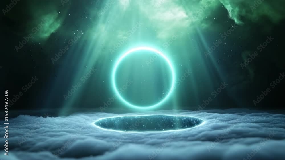 Poster otherworldly portal: an enigmatic ethereal glow emanates from a portal in a dreamlike sky, suggestin