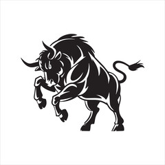 Fototapeta premium Raging bull silhouette vector. Powerful charging animal icon for sport mascot, financial logo, or strength symbol. Black graphic isolated on white