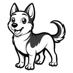 Adorable cartoon husky puppy dog black and white illustration