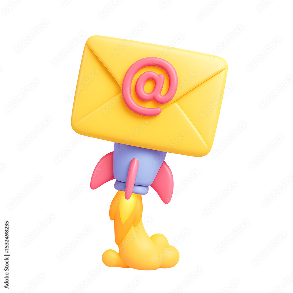 Poster email rocket launch in 3d png format for digital communication enhancement