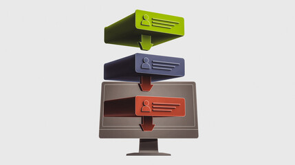 Digital Data Flow: The dynamic flow of digital data visualized with three stacked blocks transferring information to a computer screen. Demonstrating efficient communication in technology.
