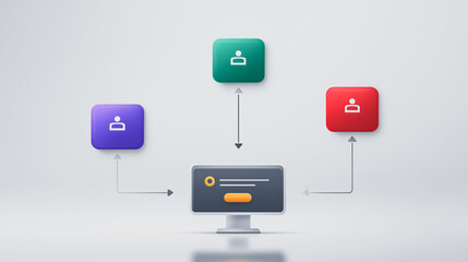 Digital Download: A minimalist depiction of digital download interface features colorful icons, a computer, and a clean, modern design.