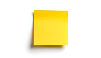A single yellow sticky note icon on a clean white background, slight shadow, realistic paper texture, flat-lay perspective