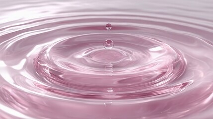 3D render of pink water with a small droplet in the center, light background, beautiful water surface ripples and a drop.