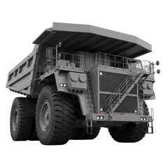 Massive industrial dump truck with stairs and large tires on black background transparent PNG