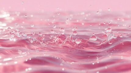 3D render of beautiful pink water with small droplets, pink background, high-resolution photography.