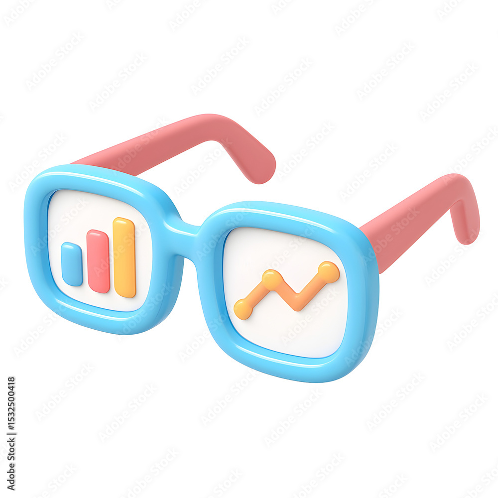 Poster analyzing data with 3d glasses icon png in a business environment for graphic design projects