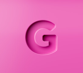 Vibrant pink Alphabet letter G embossed on a pink background, 3d illustration